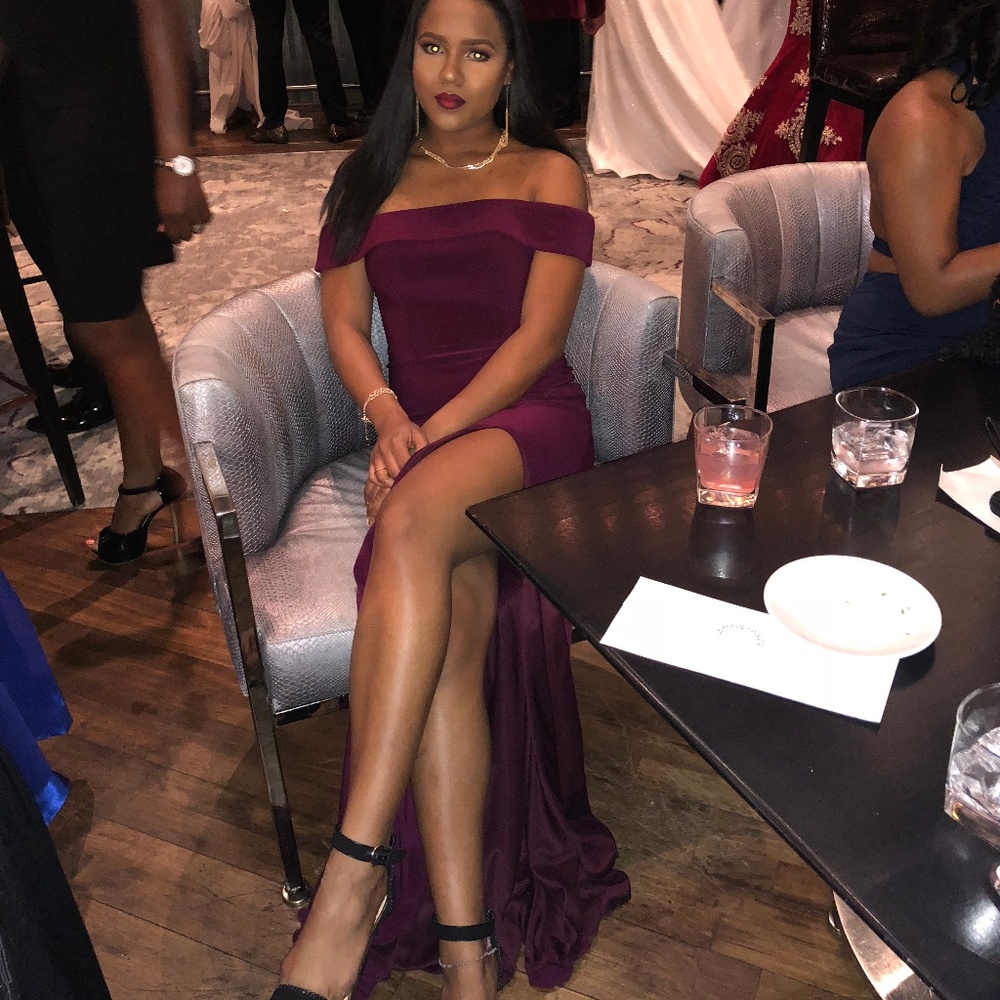 Prom Off the Shoulder Burgundy Dress
